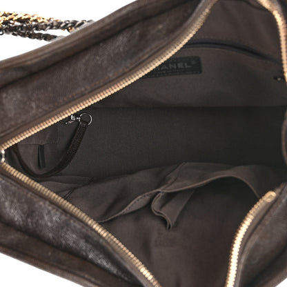 Chanel Metallic Caviar Chevron Quilted Medium Gabrielle Hobo Dark Silver Gold 5 of 10