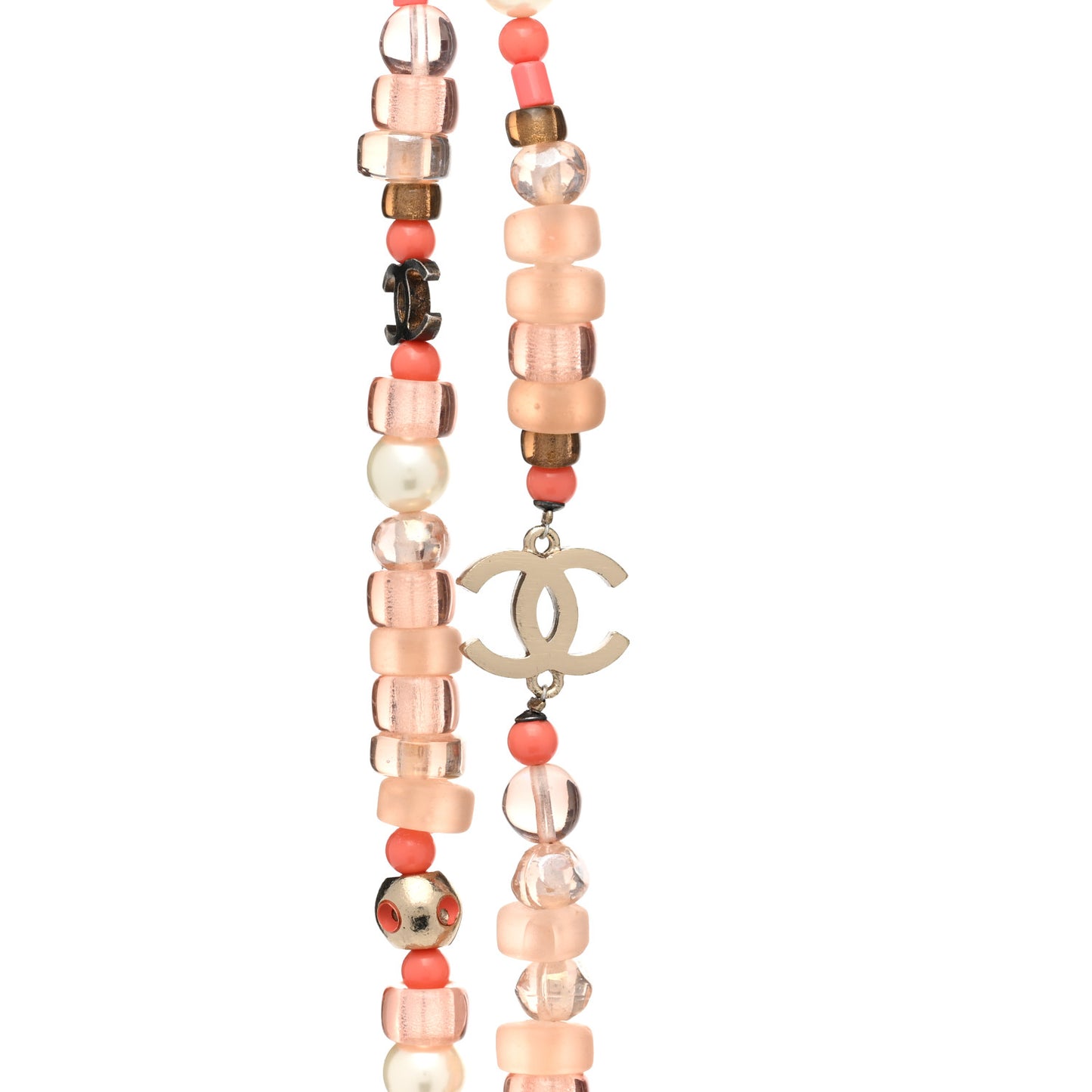 Beaded Resin Pearl CC Long Necklace Gold Multicolor