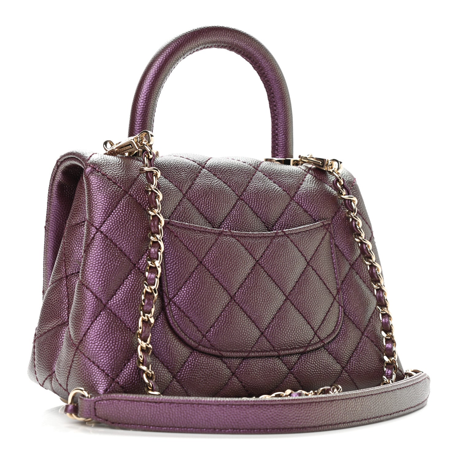 Chanel Iridescent Caviar Quilted Extra Mini Coco Handle Flap Purple 3 of 10