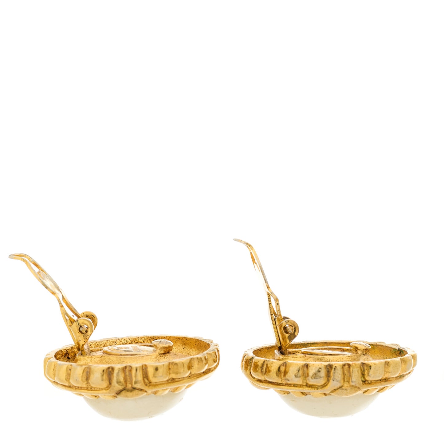 Pearl Round Clip On Earrings Gold