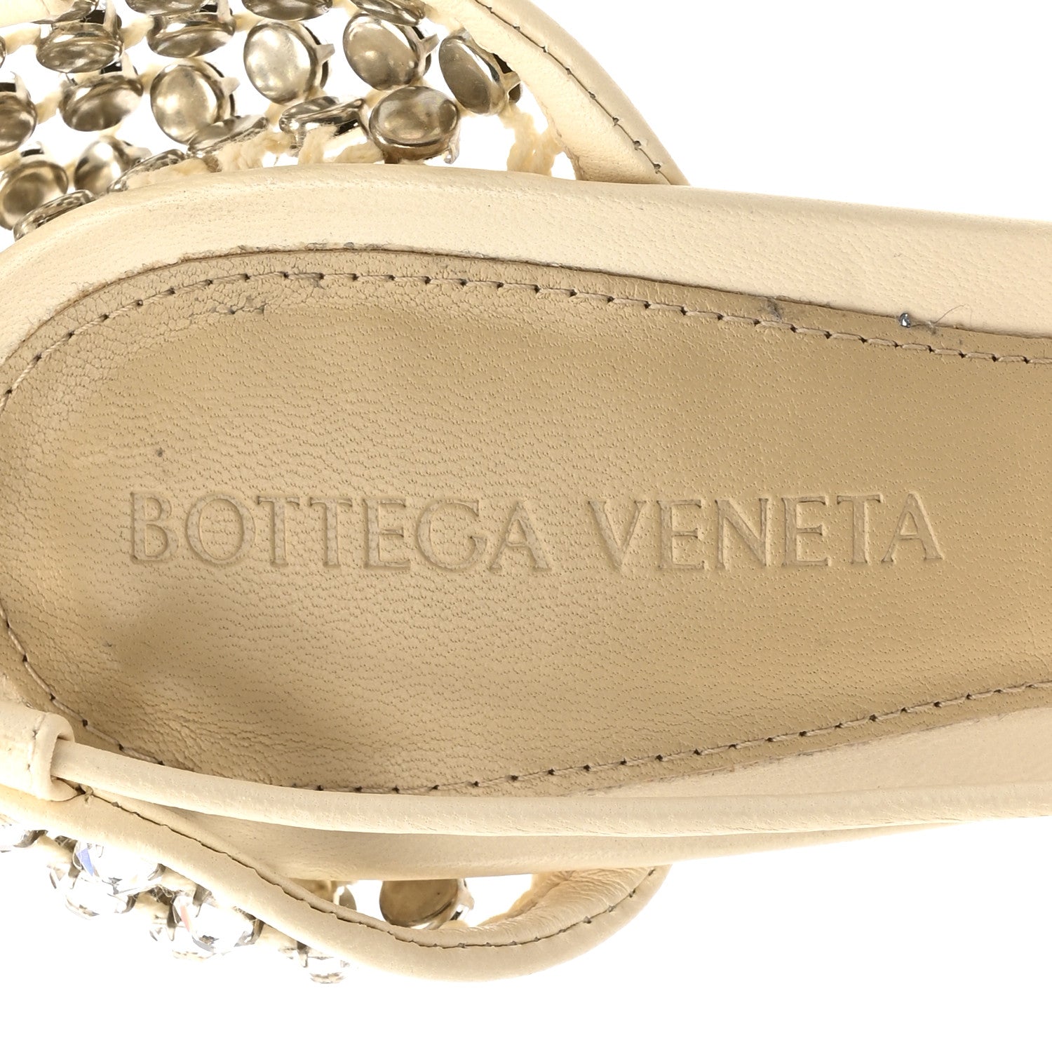 Bottega Veneta Mesh Nappa Crystal Embellished Sparkle Stretch Ankle Tie 90mm Sandals 36 White 8 of 12