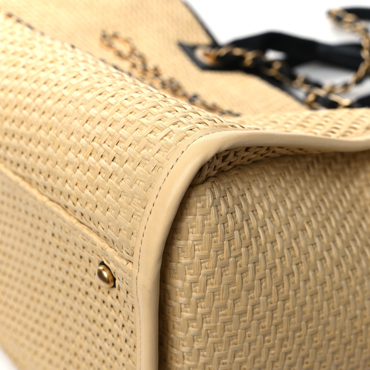 Chanel Straw Raffia Calfskin Chain Medium Deauville Tote Beige Black 10 of 12