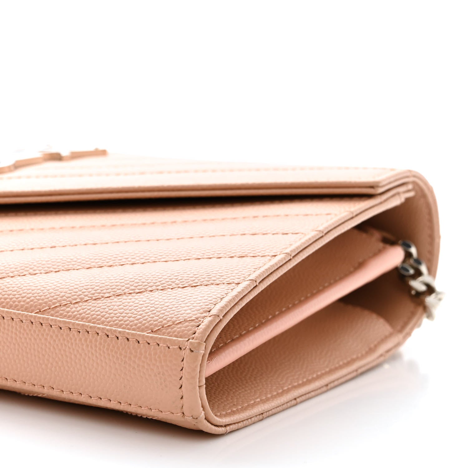 Saint Laurent Grain De Poudre Matelasse Chevron Monogram Chain Wallet Pale Pink 9 of 11