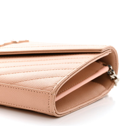 Saint Laurent Grain De Poudre Matelasse Chevron Monogram Chain Wallet Pale Pink 9 of 11