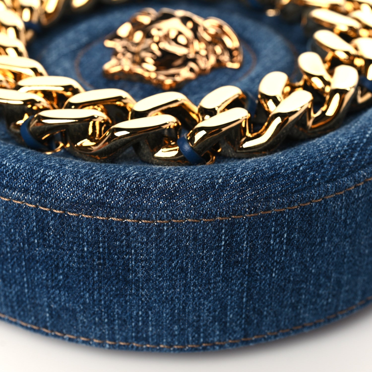 Versace Denim Mini La Medusa Chain Round Crossbody Bag Navy Blue 8 of 8
