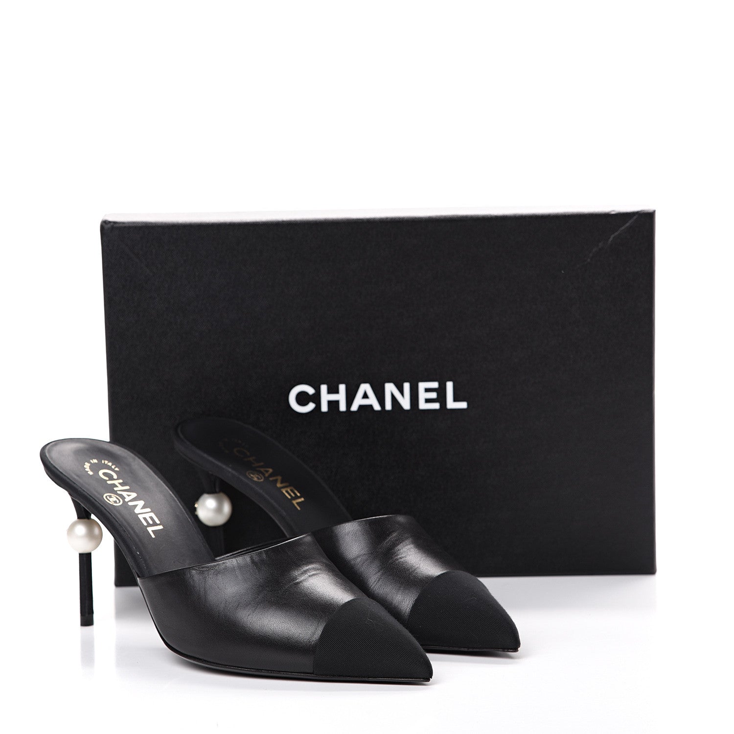 Chanel Goatskin Grosgrain Cap Toe Pearl Mule 40 Black 13 of 13