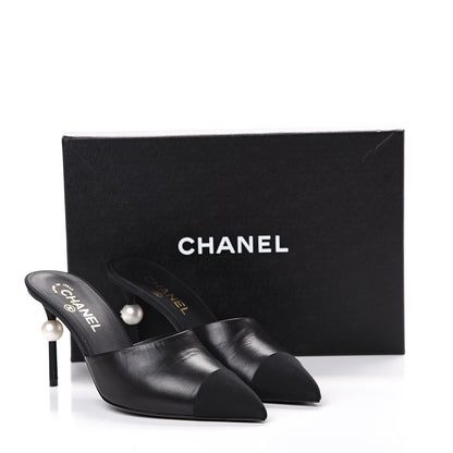Chanel Goatskin Grosgrain Cap Toe Pearl Mule 40 Black 13 of 13