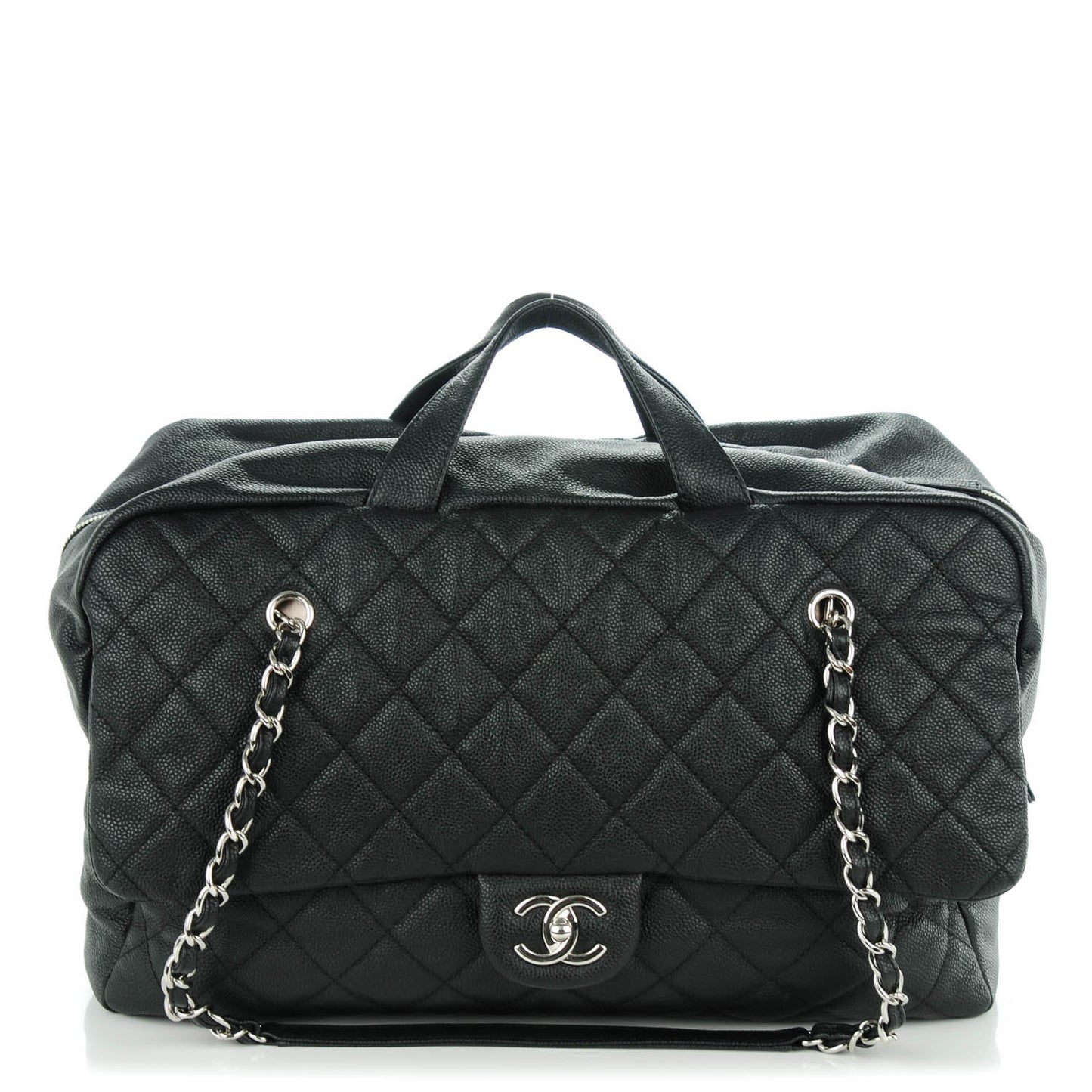 Caviar Quilted Travel Flap Tote Black