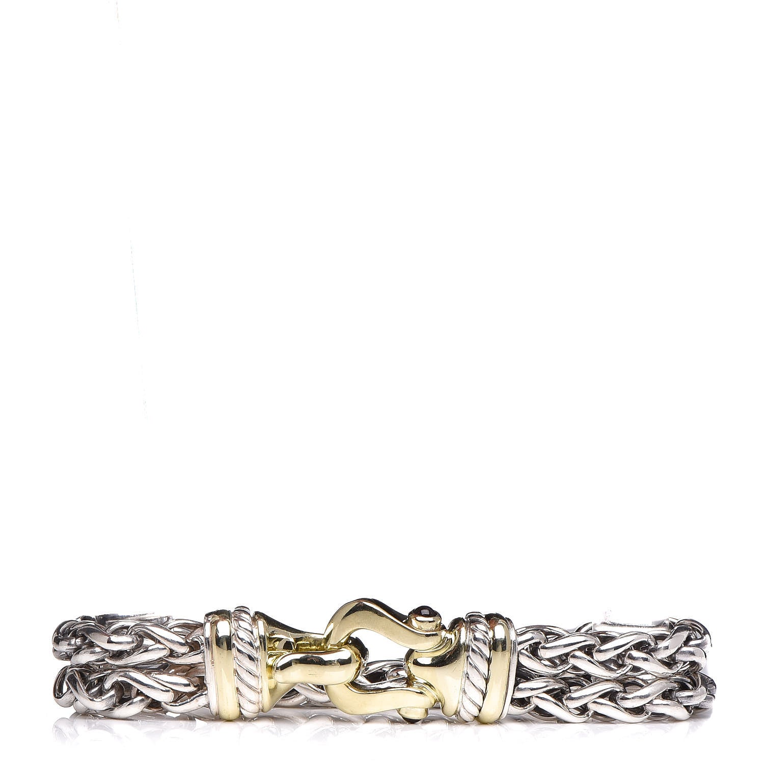 David Yurman Sterling Silver 14K Yellow Gold Garnet 6mm Double Wheat Buckle Bracelet 1 of 5