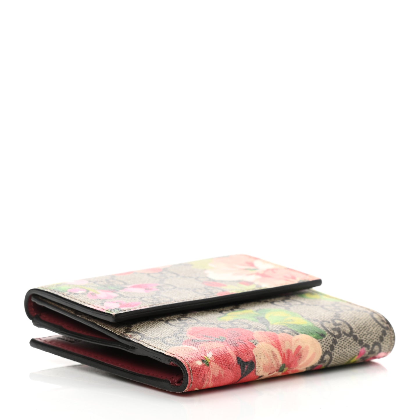 GG Supreme Monogram Blooms French Flap Wallet Beige Multicolor Dry Rose