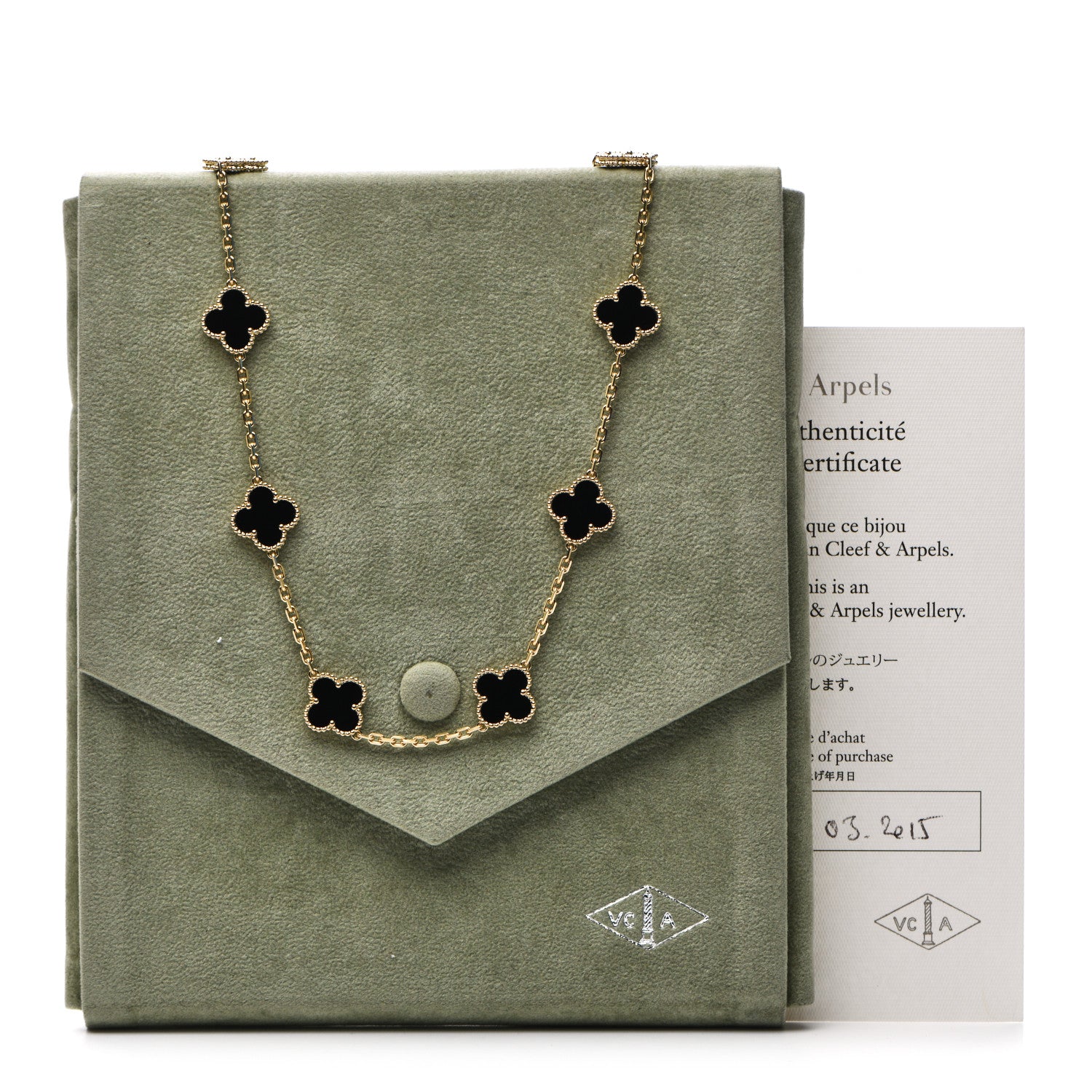 Van Cleef & Arpels 18K Yellow Gold Black Onyx 10 Motifs Vintage Alhambra Necklace 6 of 6