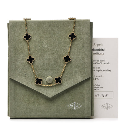 Van Cleef & Arpels 18K Yellow Gold Black Onyx 10 Motifs Vintage Alhambra Necklace 6 of 6