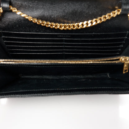 Saint Laurent Grain De Poudre Matelasse Chevron Monogram Chain Wallet Black 5 of 9