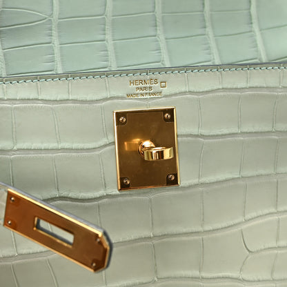 Hermes Matte Alligator Kelly Retourne 28 Vert D'eau 6 of 11