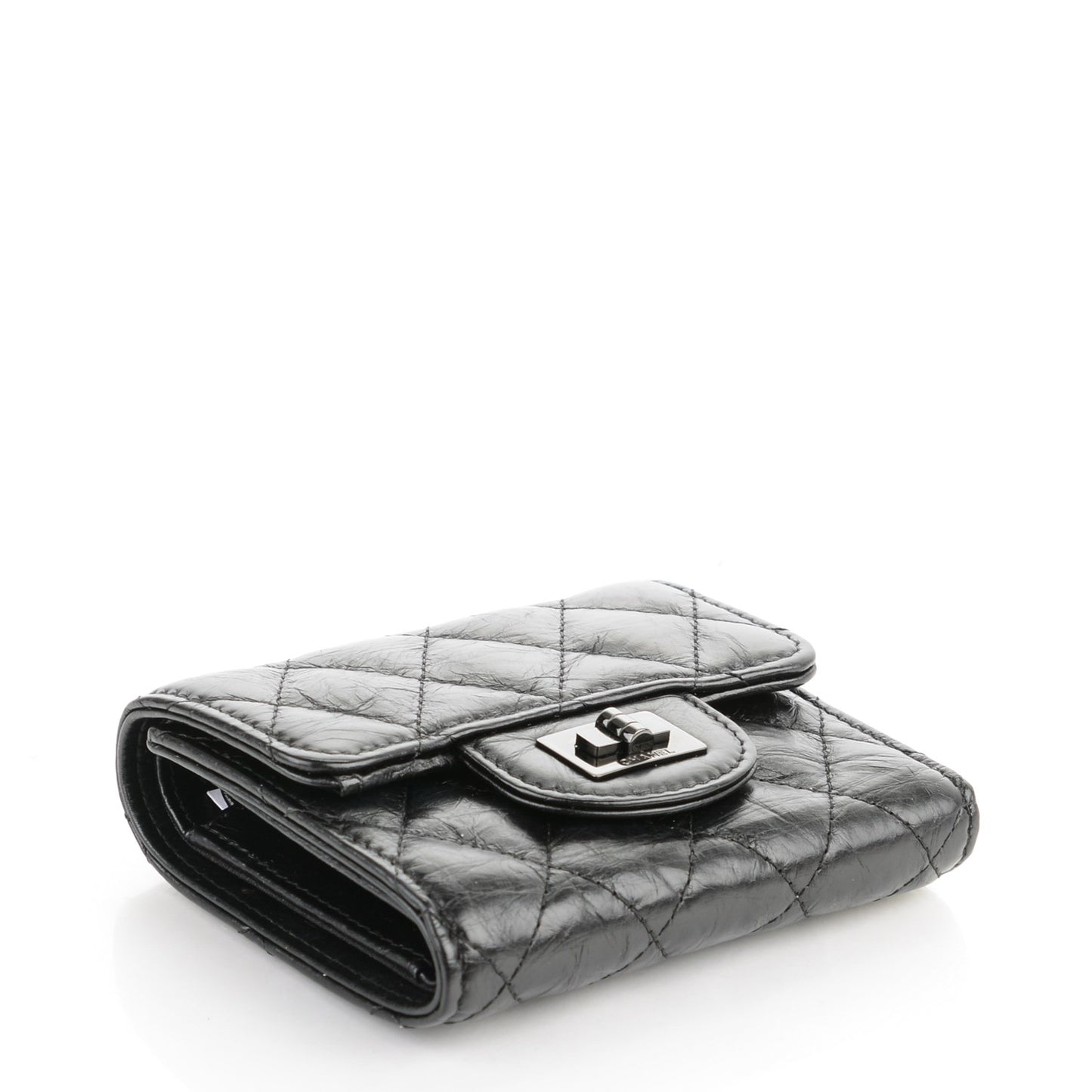Aged Calfskin Quilted Reissue Compact Wallet Black