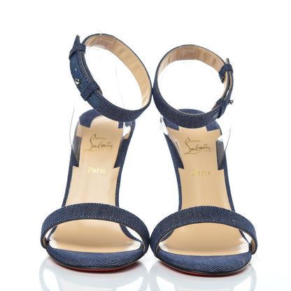 Christian Louboutin Denim PVC Jonatina 100 Sandals 37 Blue Transparent 2 of 9