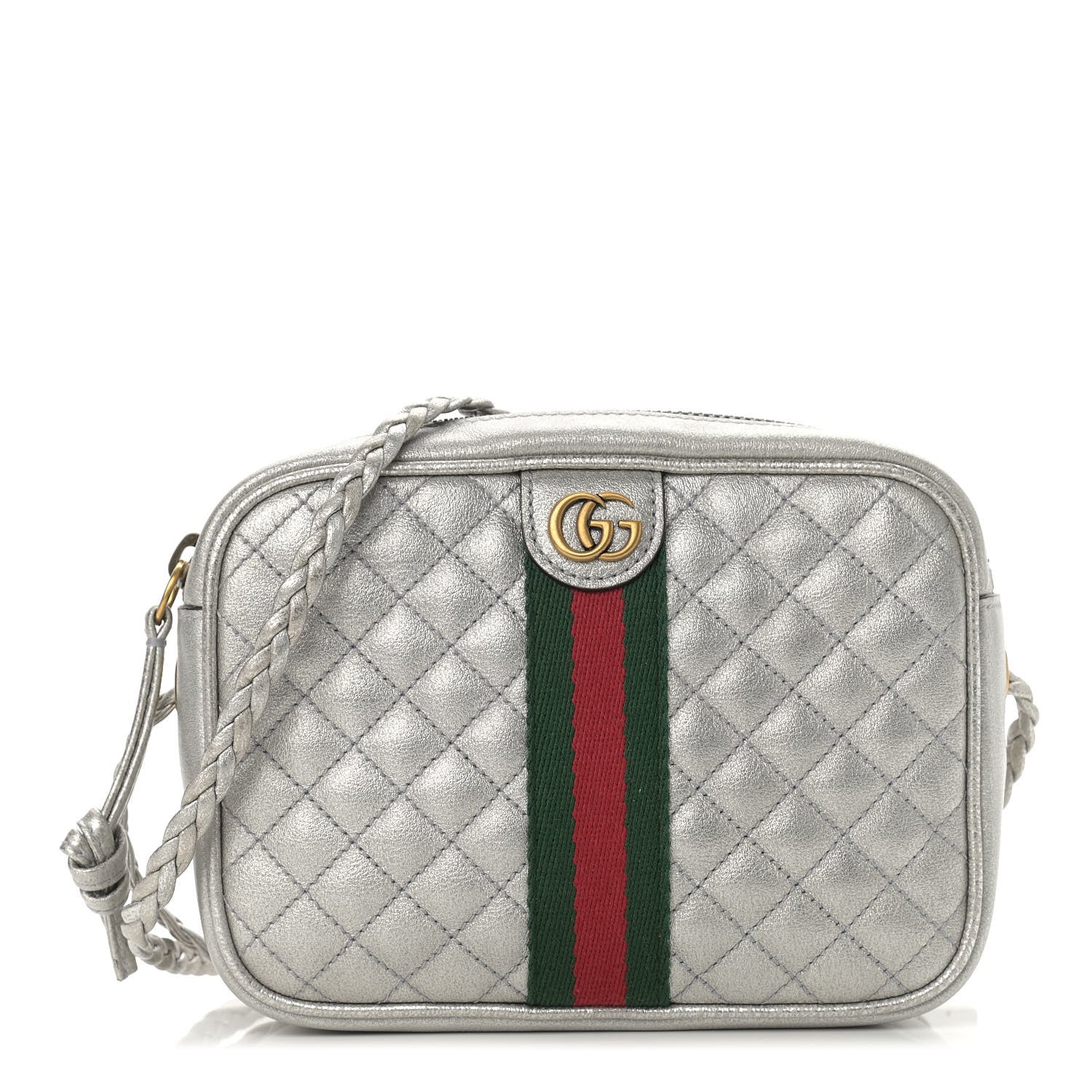Gucci Laminated Nappa Web Trapuntata Mini GG Shoulder Bag Argento 1 of 9