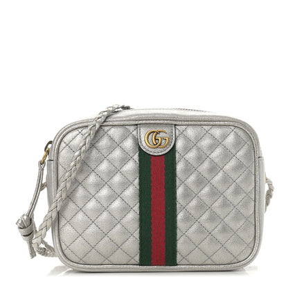 Gucci Laminated Nappa Web Trapuntata Mini GG Shoulder Bag Argento 1 of 9