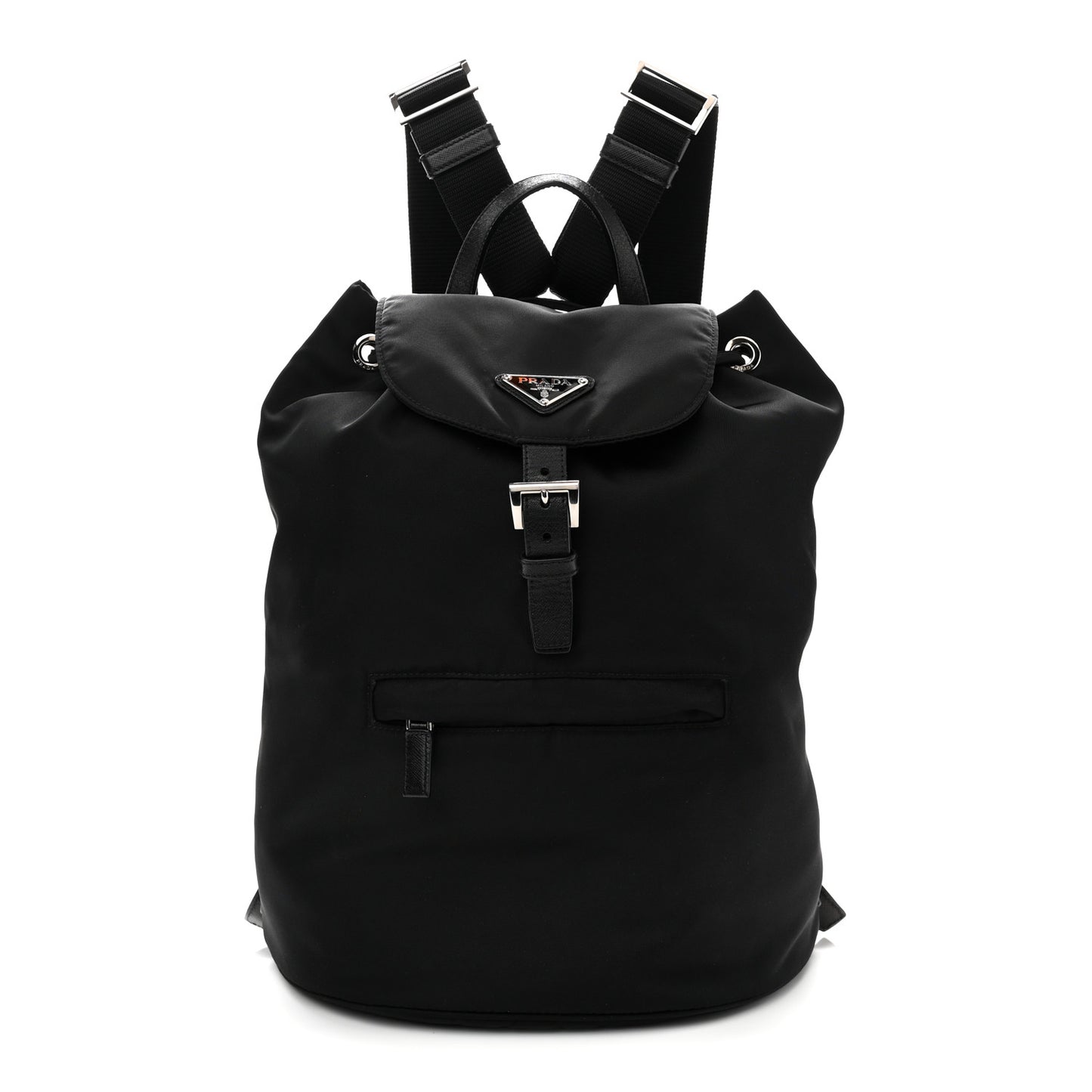 Nylon Vela Saffiano Medium Cinch Backpack Black