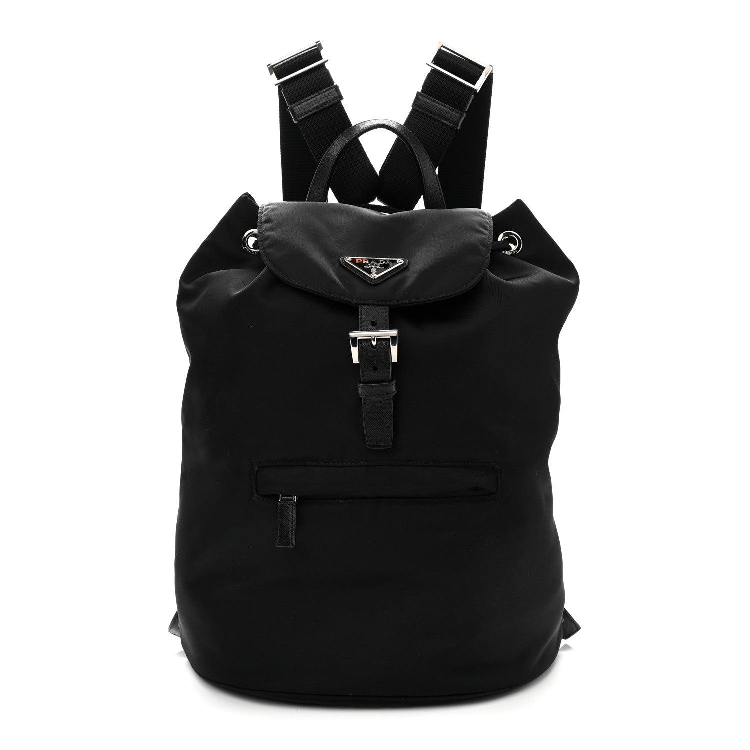 Prada Nylon Vela Saffiano Medium Cinch Backpack Black 1 of 10