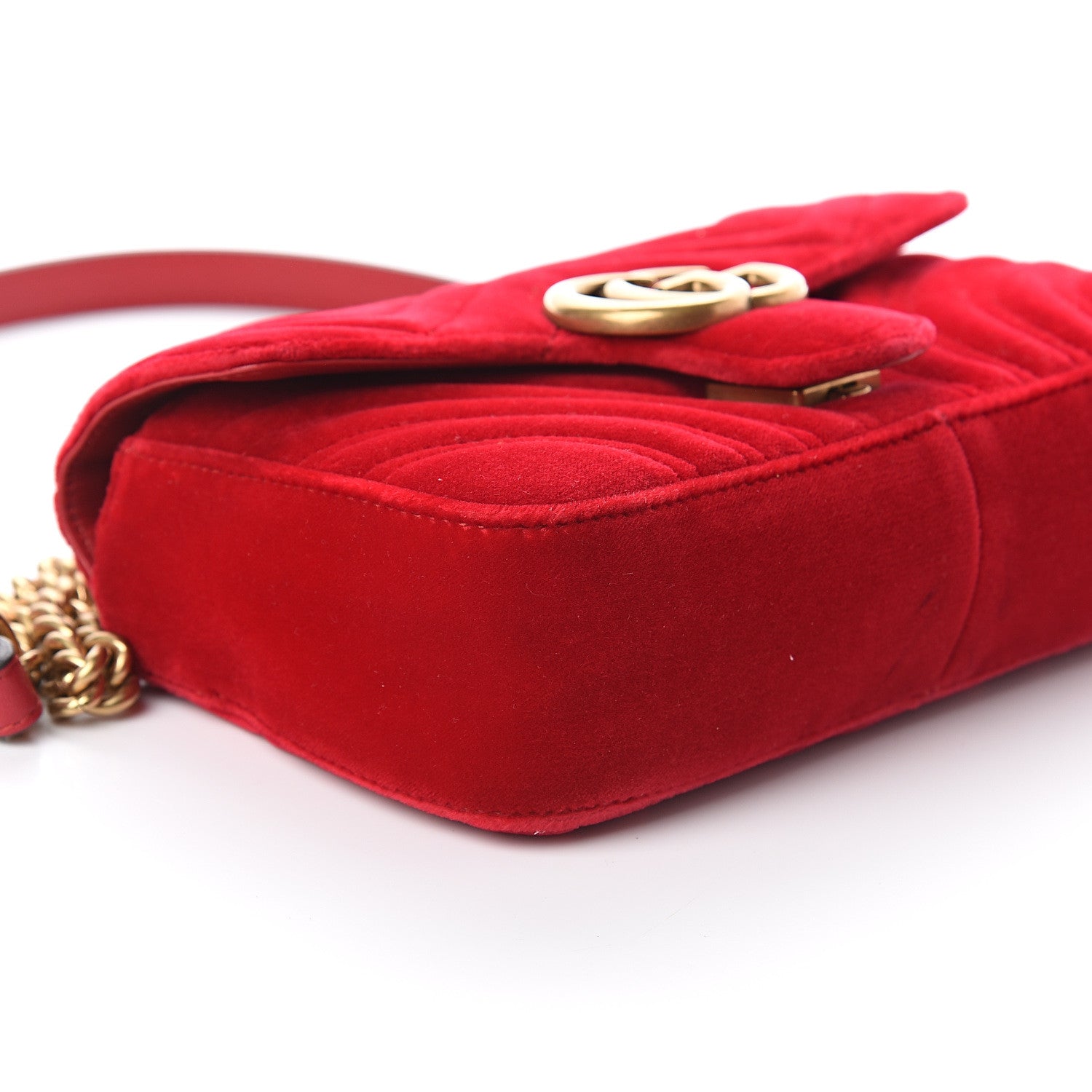 Gucci Velvet Matelasse Mini GG Marmont Shoulder Bag Hibiscus Red 7 of 8