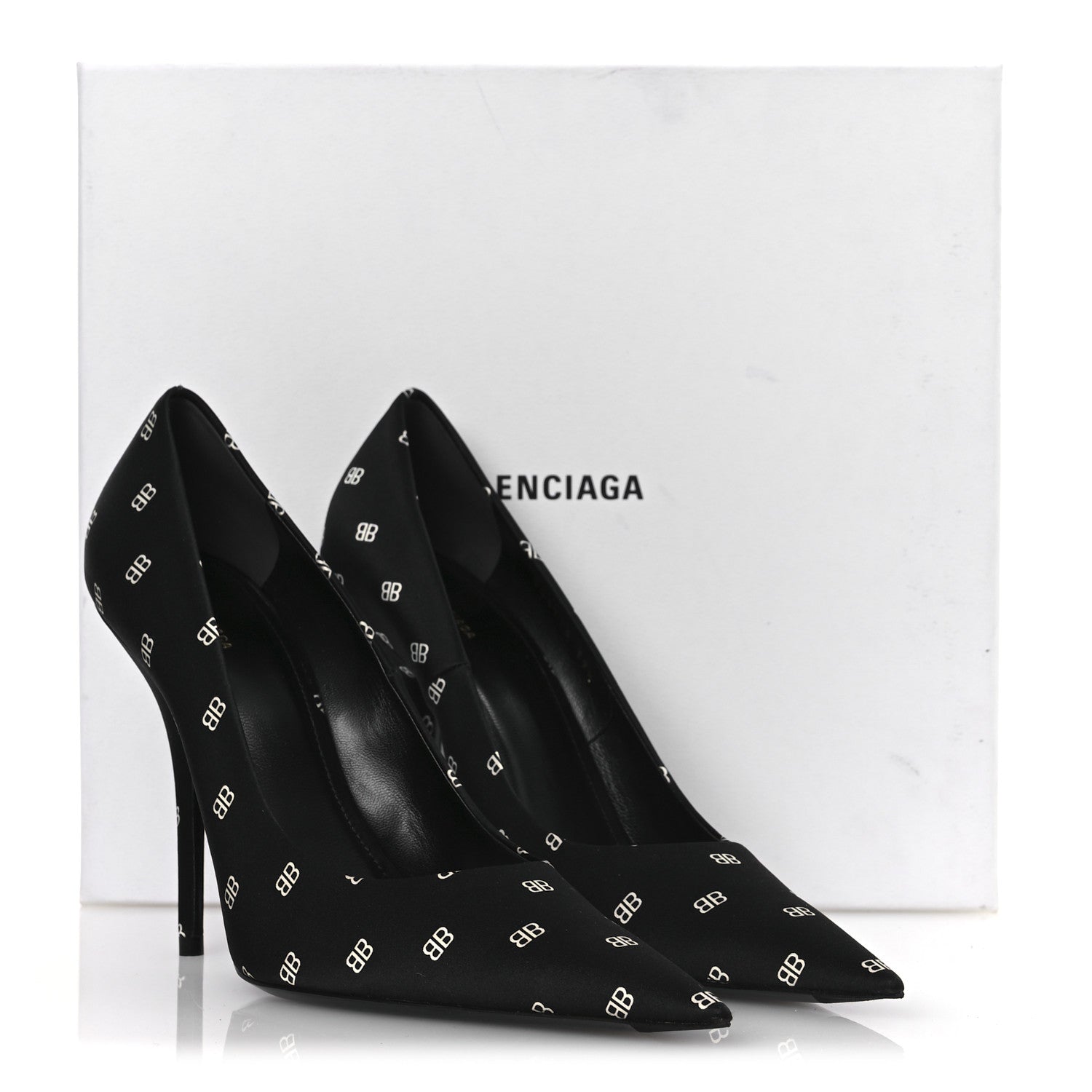 Balenciaga Crepe Satin BB Allover Logo Knife 100mm Pumps 39.5 Black 11 of 11