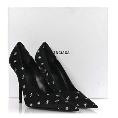Balenciaga Crepe Satin BB Allover Logo Knife 100mm Pumps 39.5 Black 11 of 11