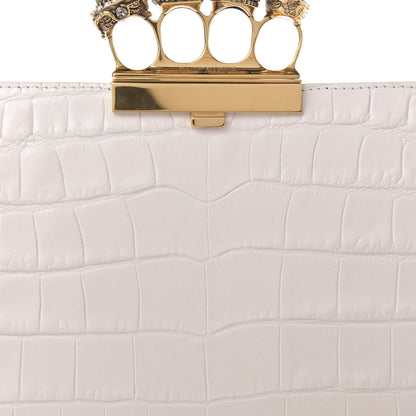 Alexander McQueen Calfskin Crocodile Embossed Knuckle Flat Clutch Off White Gold 10 of 10