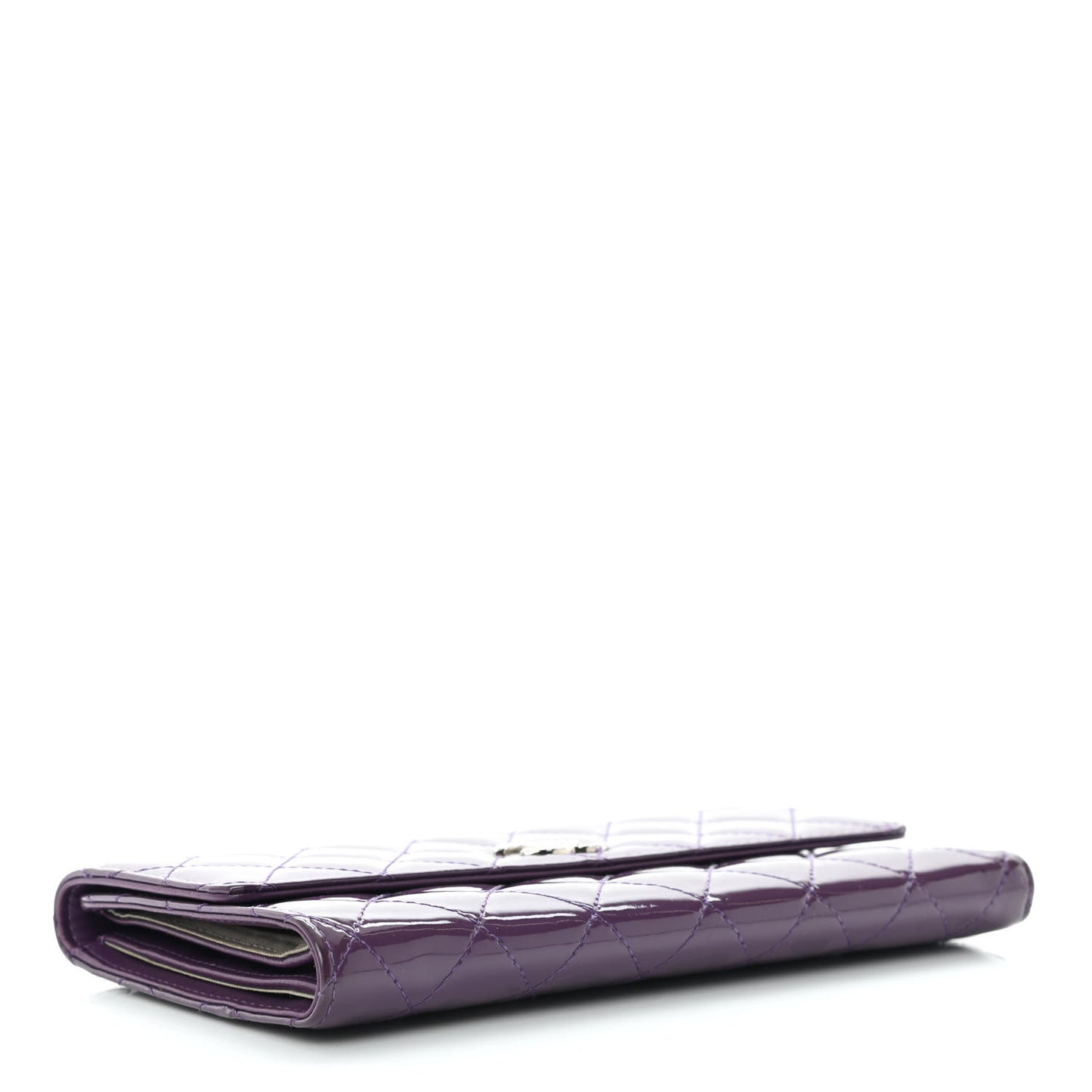 Patent Calfskin Quilted Large Brilliant Flap Wallet Purple