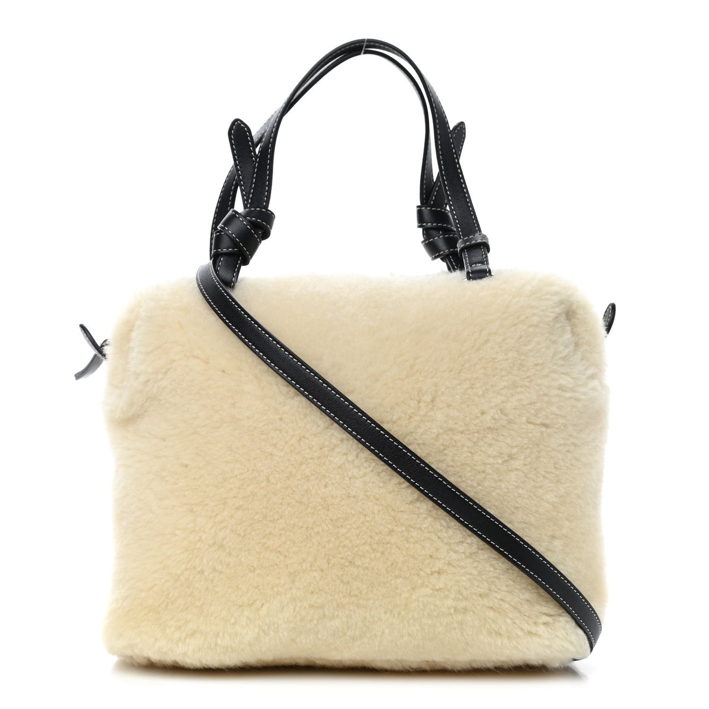 Shearling Small Soft Cube Shoulder Bag Cream Black