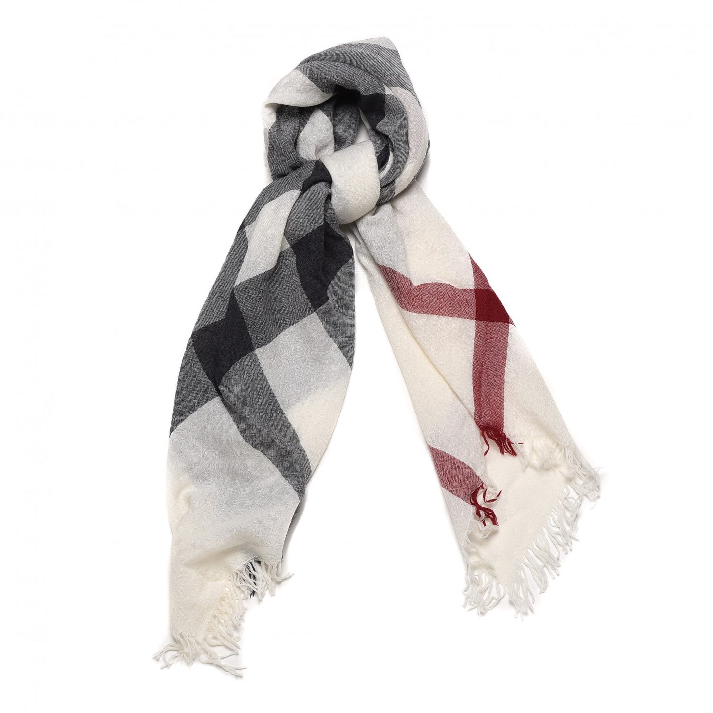 Merino Wool House Check Scarf Ivory