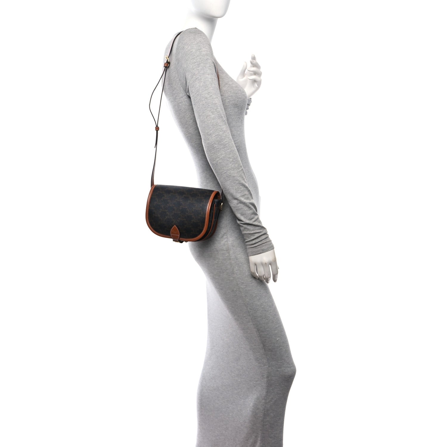 Celine Triomphe Canvas Medium Folco Bag Tan 3 of 12