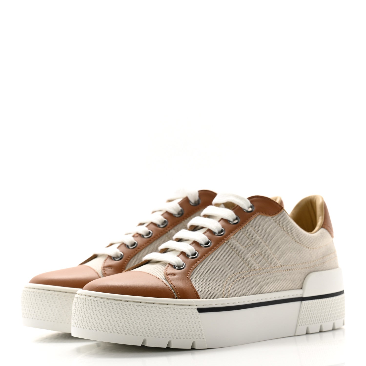 Hermes Canvas Calfskin Womens Voltage Sneakers 35.5 Prunoir Naturel 3 of 9