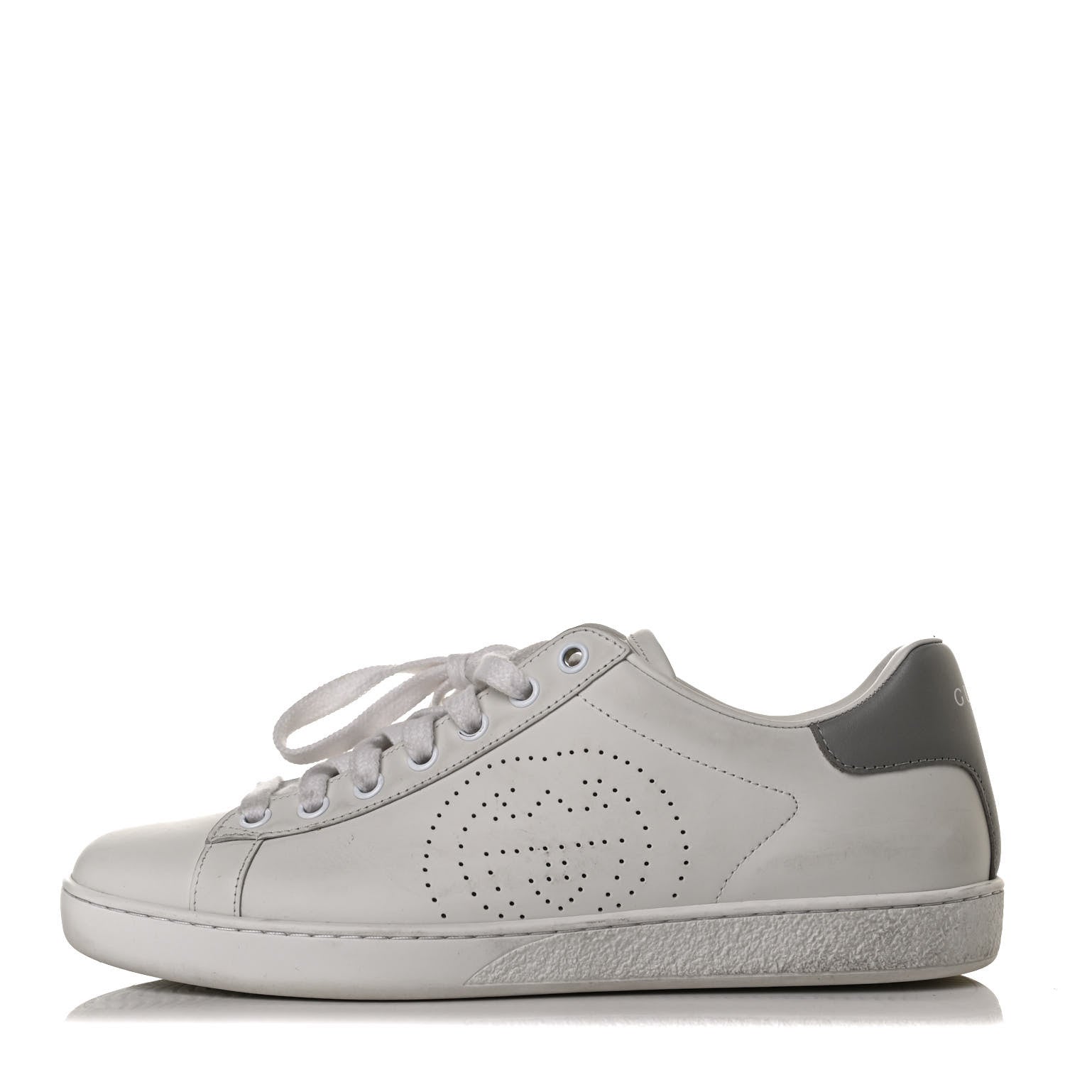 Gucci Calfskin Interlocking G Perforated Womens Ace Sneakers 39 White Grey Sky 1 of 13