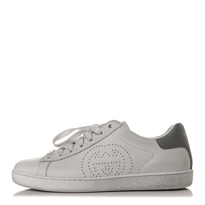 Gucci Calfskin Interlocking G Perforated Womens Ace Sneakers 39 White Grey Sky 1 of 13