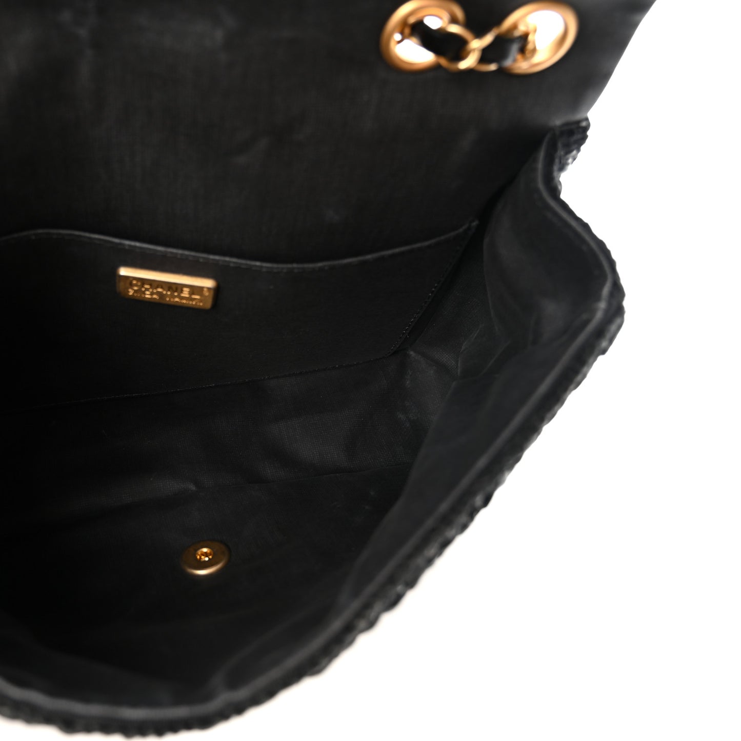 Raffia Crochet Paris Greece Medium Flap Bag Black