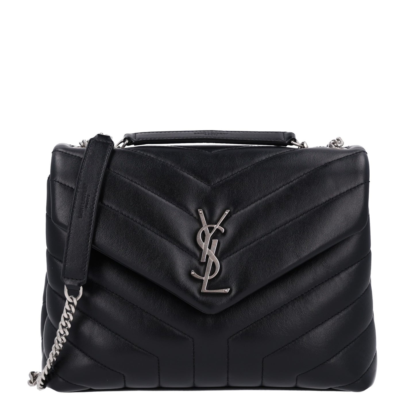 Calfskin Y Quilted Monogram Small Loulou Chain Satchel Black