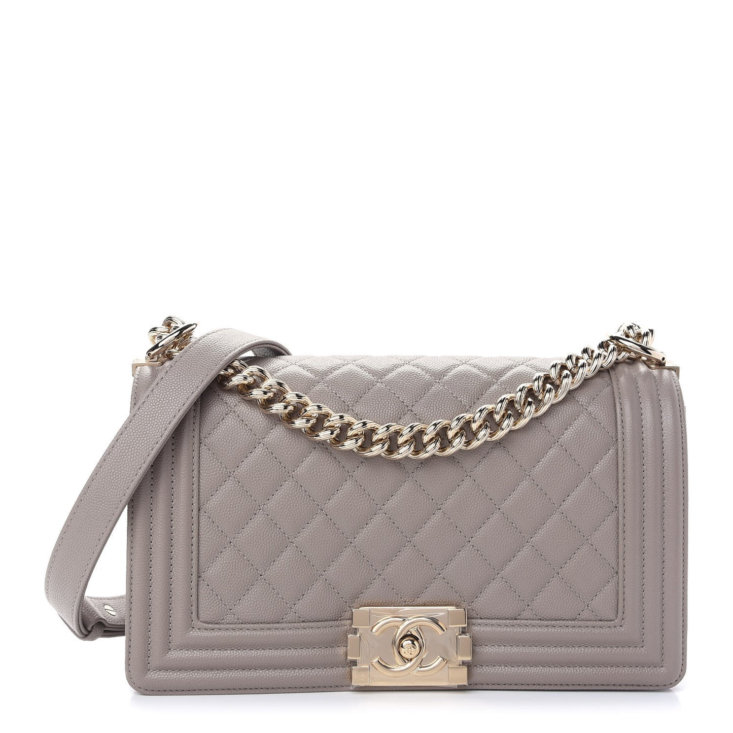 Caviar Quilted Medium Boy Flap Dark Beige