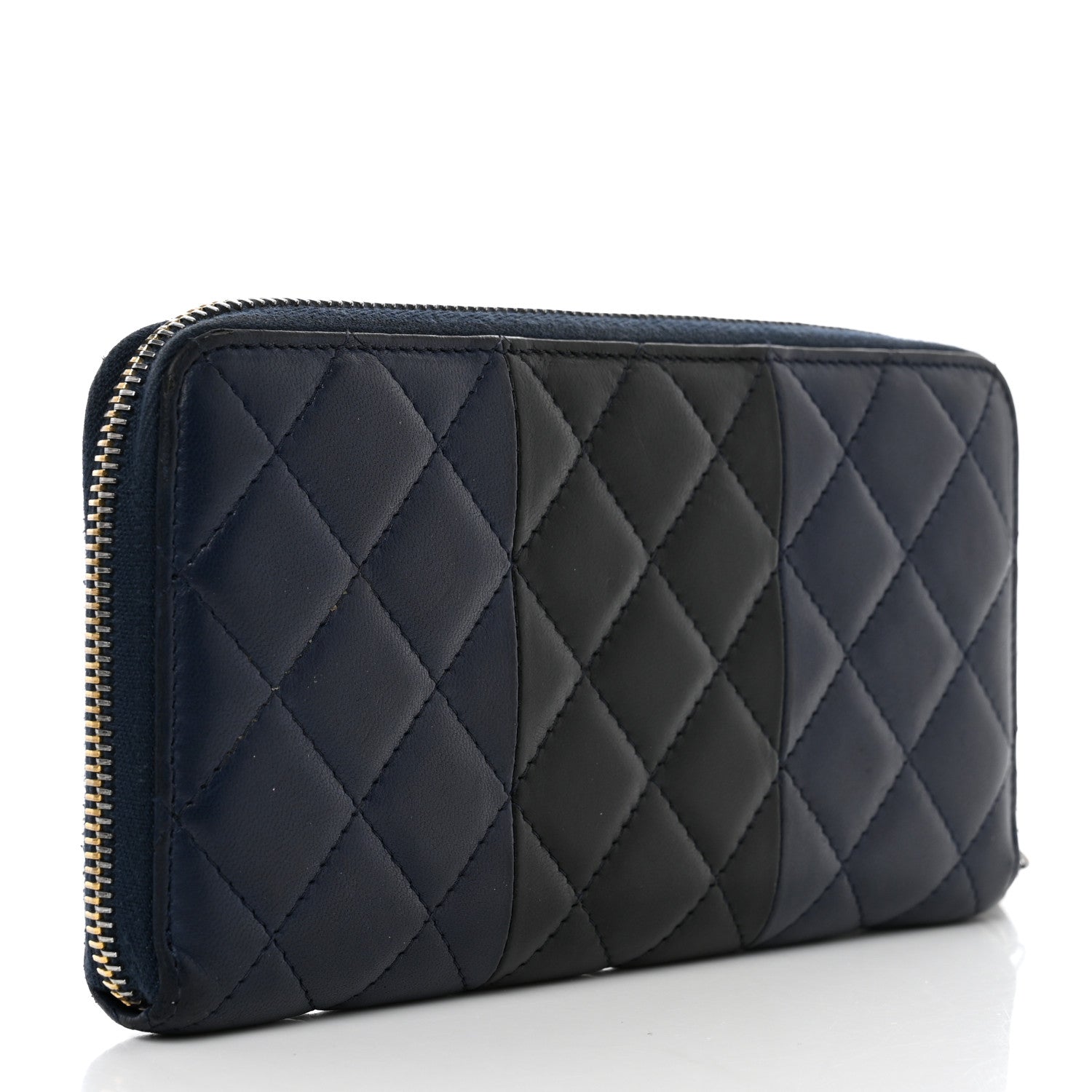 Chanel Lambskin Quilted Large Gusset Zip Around Wallet Blue Black 3 of 10