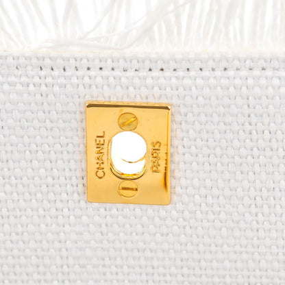 Chanel Woven Raffia Quilted CC Fringe Flap White 6 of 9