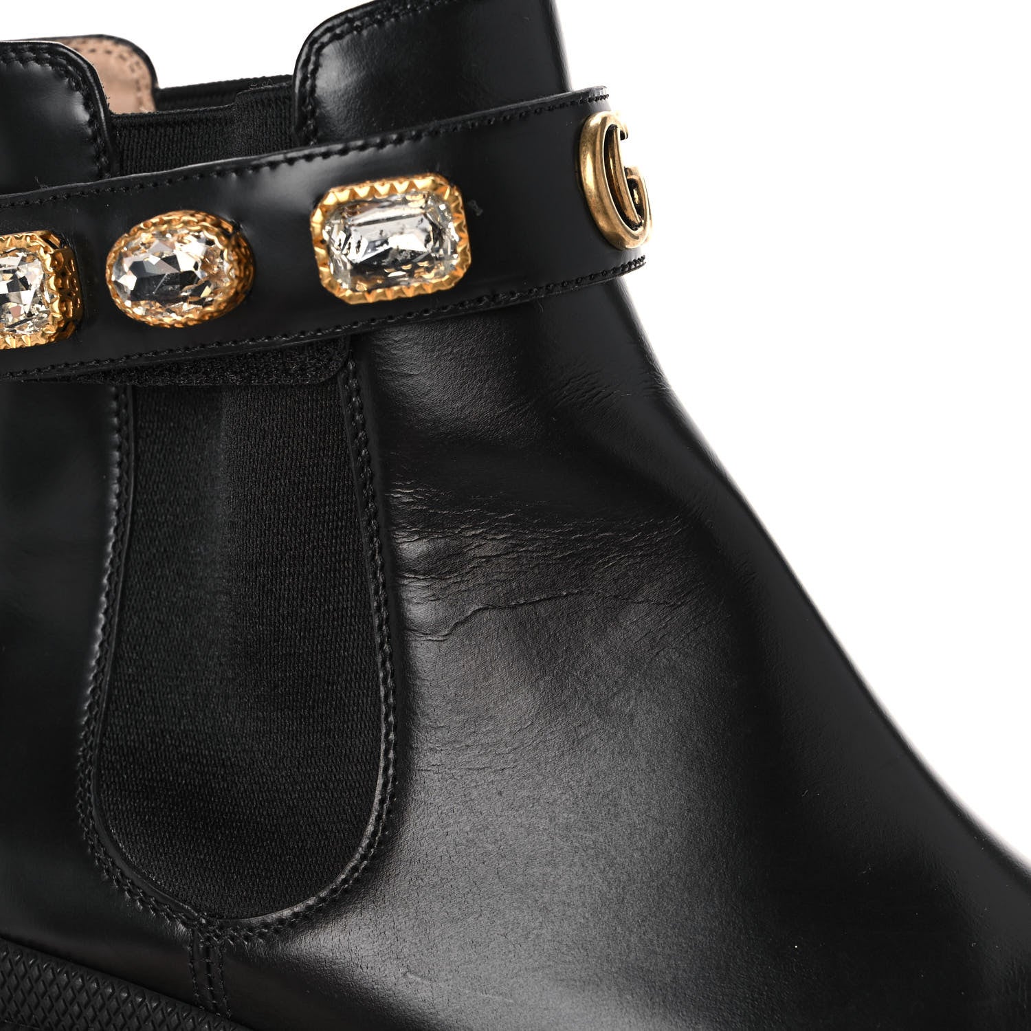 Gucci Calfskin Crystal GG Trip Chelsea Ankle Boots 38 Black 9 of 10