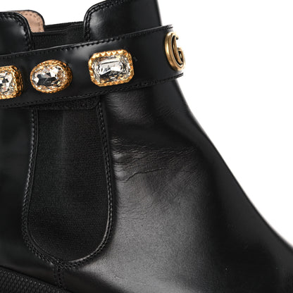 Gucci Calfskin Crystal GG Trip Chelsea Ankle Boots 38 Black 9 of 10