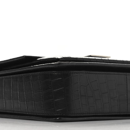 Saint Laurent Calfskin Crocodile Embossed Medium Bellechasse Satchel Matte Black 8 of 10