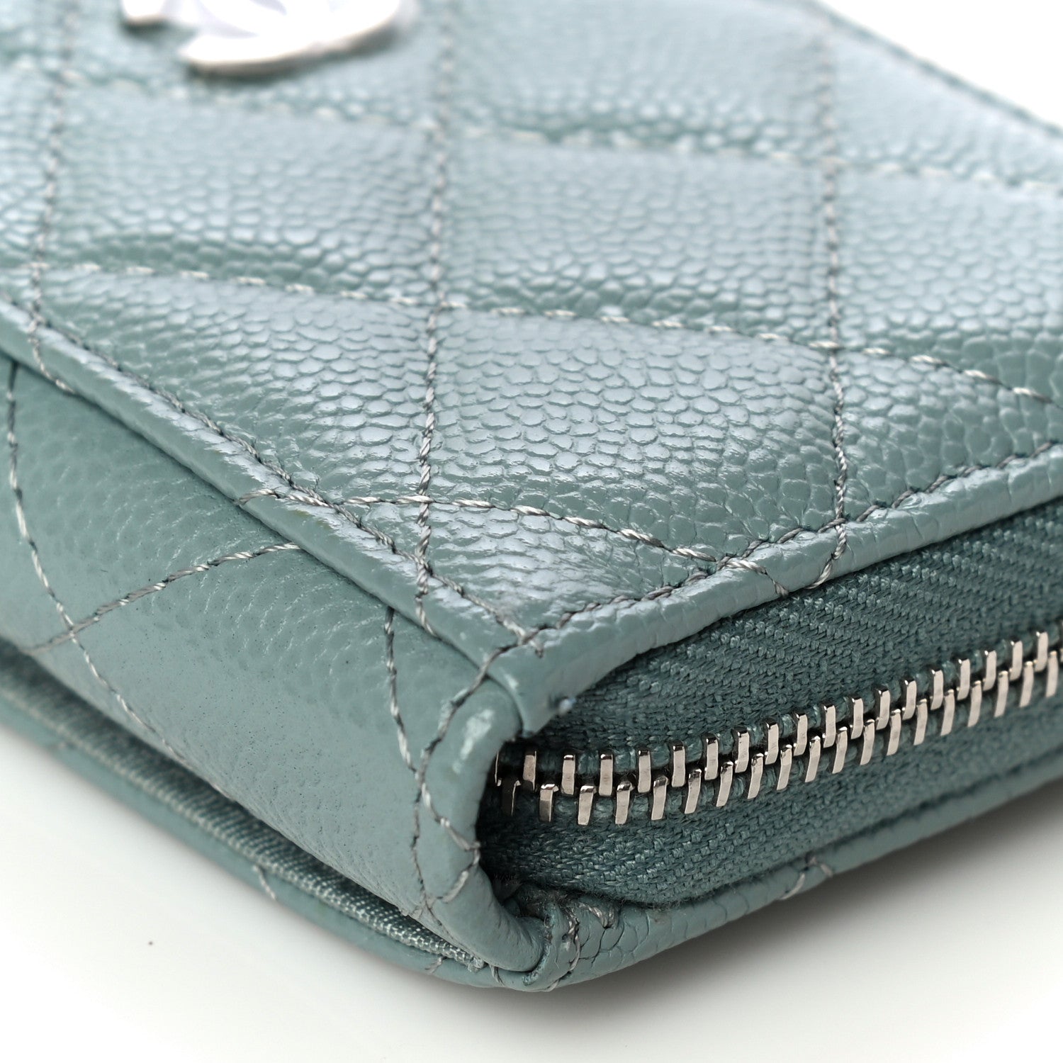 Chanel Caviar Quilted Zip Card Holder Light Blue 10 of 13