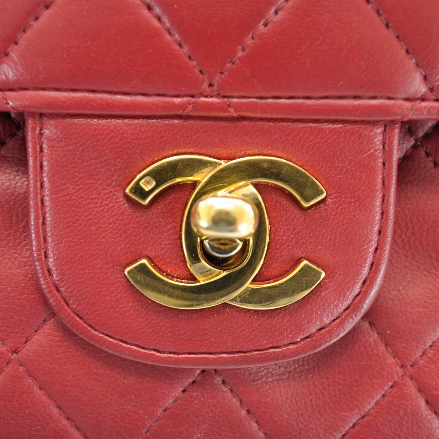 Lambskin Quilted Medium Double Flap Red