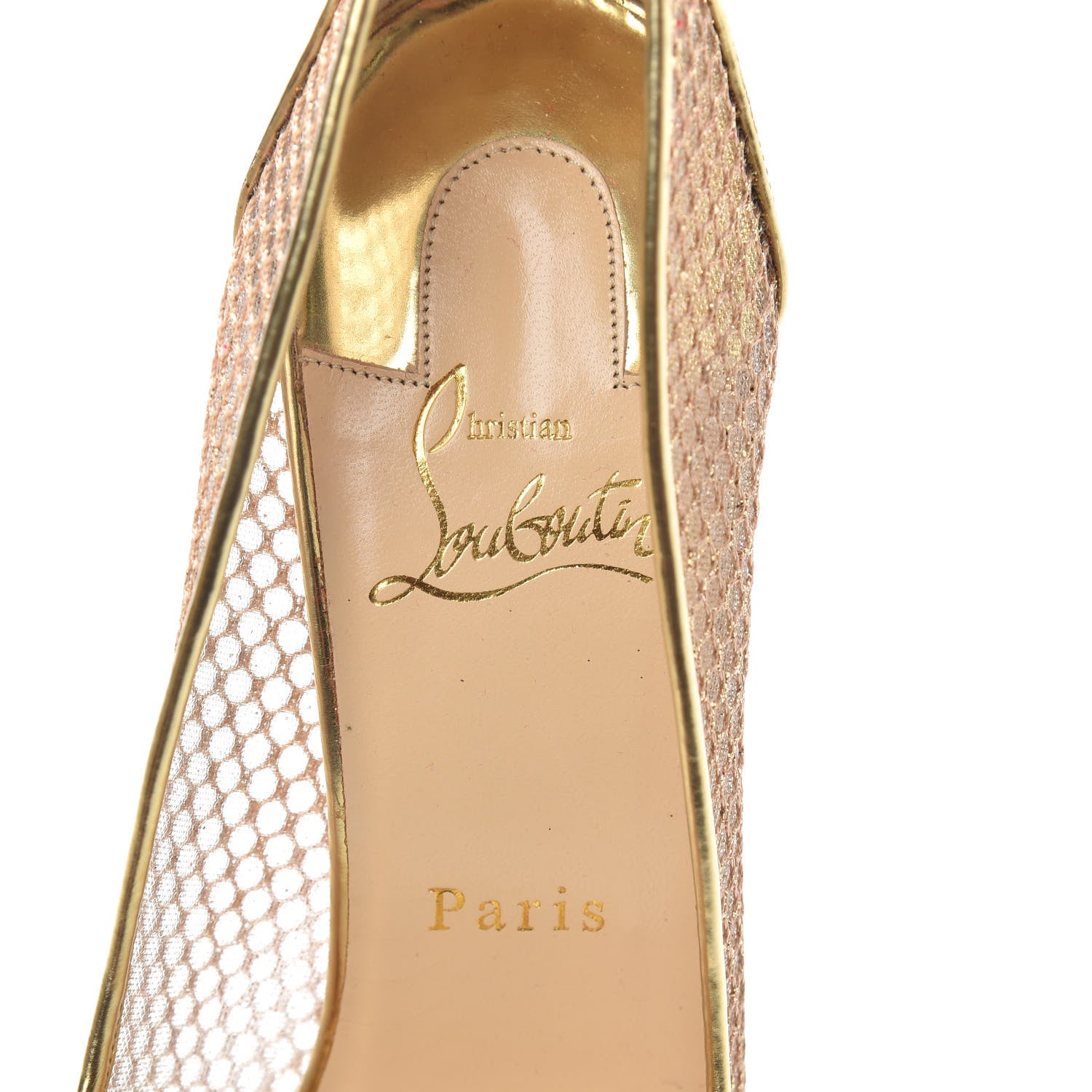 Christian Louboutin Metallic Fishnet Follies Resille 100 Pumps 39 Gold 5 of 7