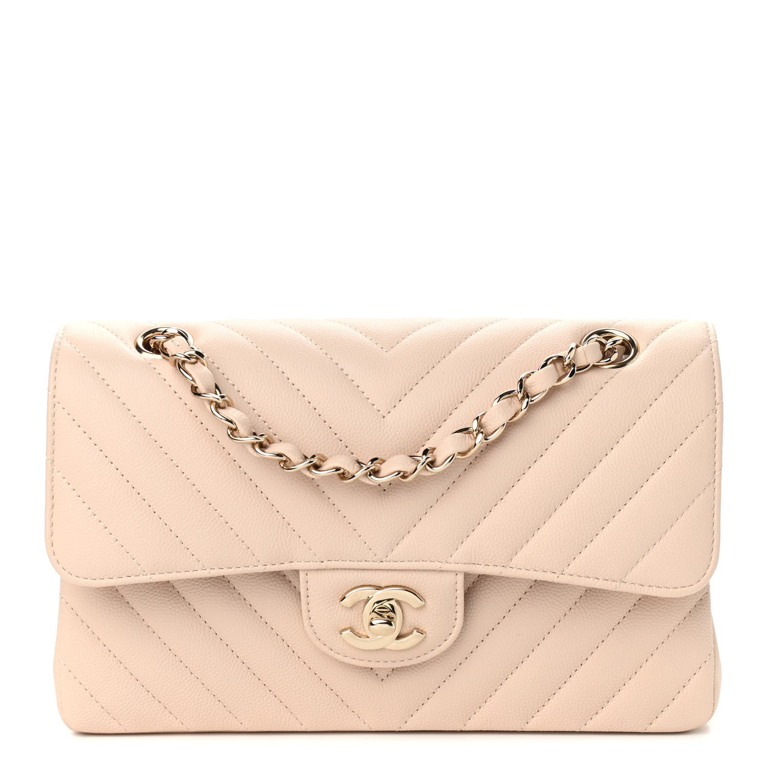 Chanel Caviar Chevron Quilted Small Double Flap Beige 1 of 10