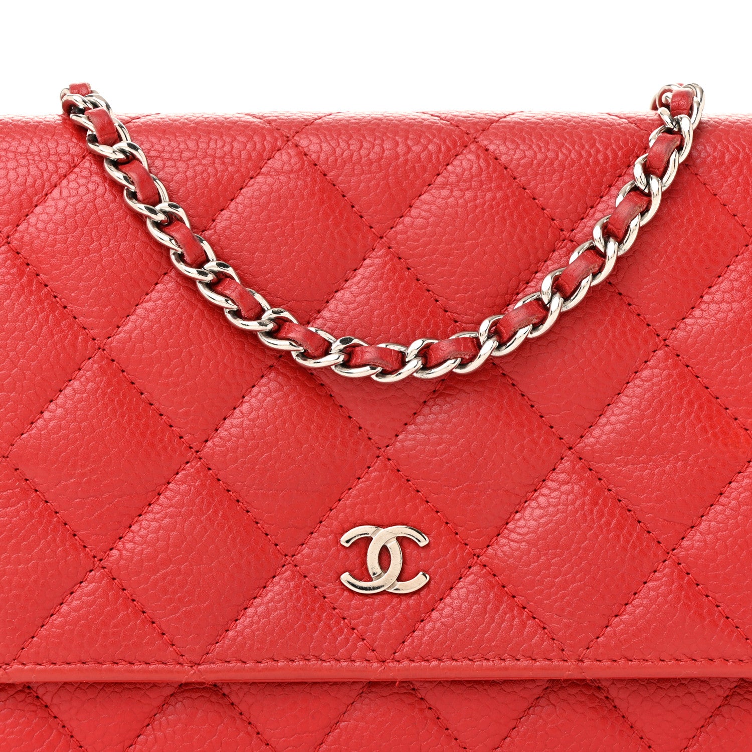 Chanel Caviar Quilted Wallet On Chain WOC Red 9 of 16