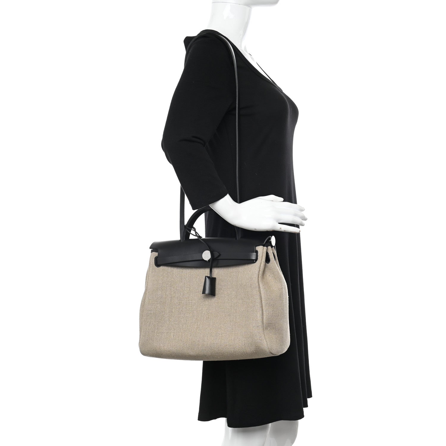 Hermes Toile De Camp Vache Hunter Herbag Zip Retourne 31 PM Ficelle Black 2 of 12