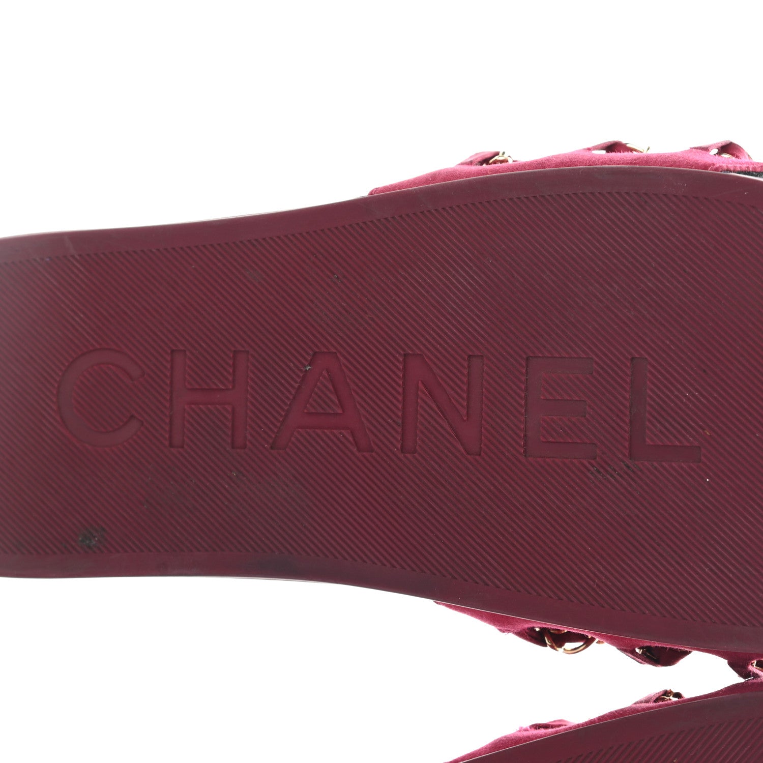Chanel Satin Chain Flat Sandals 38 Dark Fuchsia 9 of 10